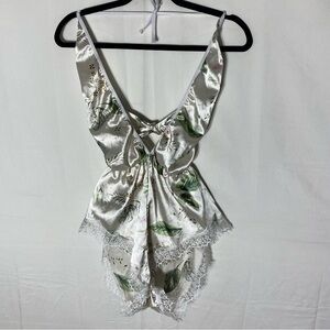 Floral Satin Teddy Bodysuit With Lace Trim Sleepwear Lingerie XL